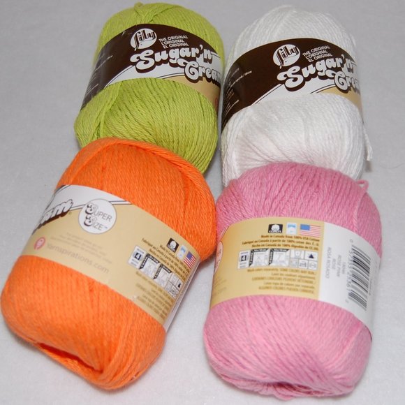 Mixed Lot of 4, #4 Worsted, Lily Cotton Yarn, Green, Orange, Pink, White - Picture 2 of 5